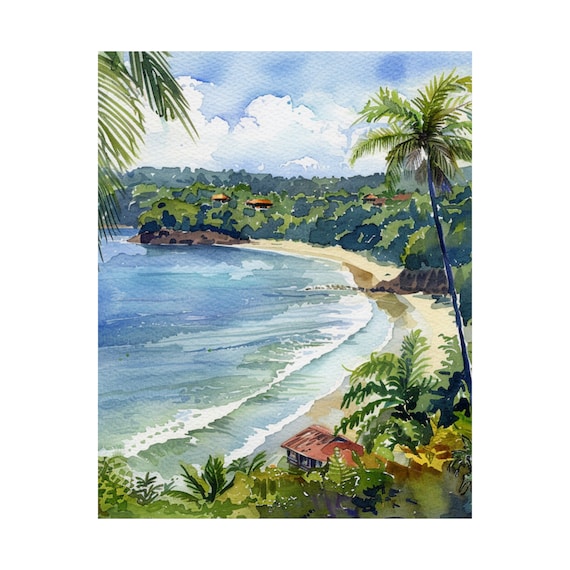 Manuel Antonio Painting Costa Rica Watercolor Art Print, Coastal