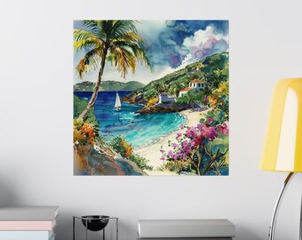 St John Painting, Virgin Islands Print, Tropical Watercolor Art
