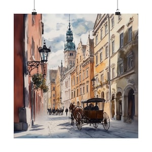 Kraków Poland Wall Art Print, Polish Watercolor Painting, European Streetscape Art, Europe Artwork, Travel Poster, Travel Gift