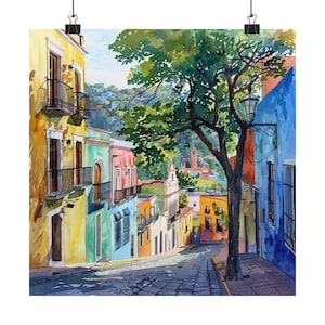 Guanajuato Painting, Mexico Art Print, Colorful Spanish Colonial Architecture, Guanajuato City Streetscape Art, Travel Poster, Travel Gift