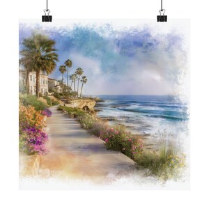 La Jolla Art, San Diego California Watercolor Painting, US Travel Gift, Pacific Seascape Travel Poster, California Gift, Wall Decor