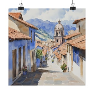 Peru Kunstdruck, Cusco Malerei, Stadtbild Aquarell Druck, Koloniales Straßenbild, Anden Kunst, Südamerika Reise Poster, Reise Geschenk