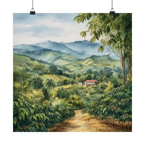 Colombian Coffee Farm Watercolor Painting: Latin America Travel Poster Gift, Colombia Landscape Art Print image 8