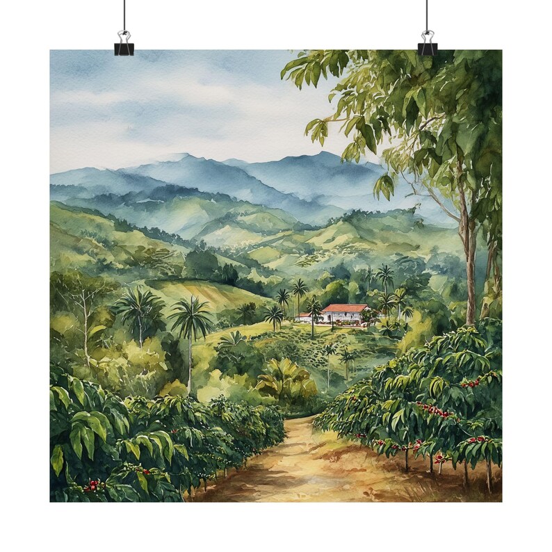 Colombian Coffee Farm Watercolor Painting: Latin America Travel Poster Gift, Colombia Landscape Art Print image 8