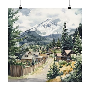 Timberline Oregon Wall Art, Mt Hood, Pacific Northwest Watercolor Painting, Nature Landscape Art Print, Oregon Travel Poster, US Travel Gift