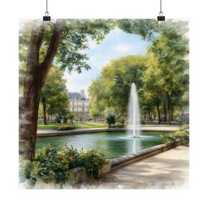 Luxembourg Gardens Paris France Art, French Watercolor Painting, Parisian Gardens Print, Europe Travel Poster, Paris Travel Gift