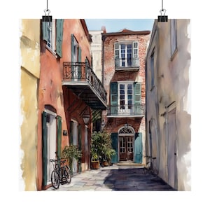 Arte do Bairro Francês do Beco dos Piratas, pintura em aquarela de Nova Orleans, gravura em Nova Orleans, arte da Louisiana, pôster de viagem, presente de viagem