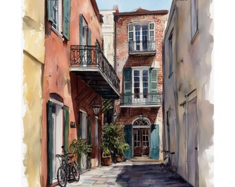 New Orleans Watercolor Print: Pirate's Alley French Quarter Art