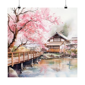 Sakura Cherry Blossoms Print, Japanese Art, Japan Wall Art, Asian Watercolor Painting, Tokyo Art Print, Asian Art, Travel Poster Travel Gift