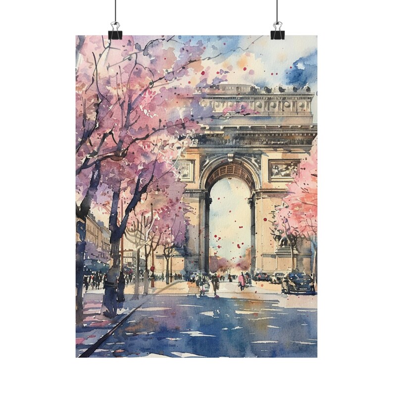 Paris Painting Arc de Triomphe Art Print, Spring Wall Art, French Cityscape Watercolor Print, France Travel Art, Travel Gift image 7