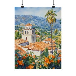 Santa Barbara Watercolor Painting: California Travel Poster Art Print, Personalized Gift image 6