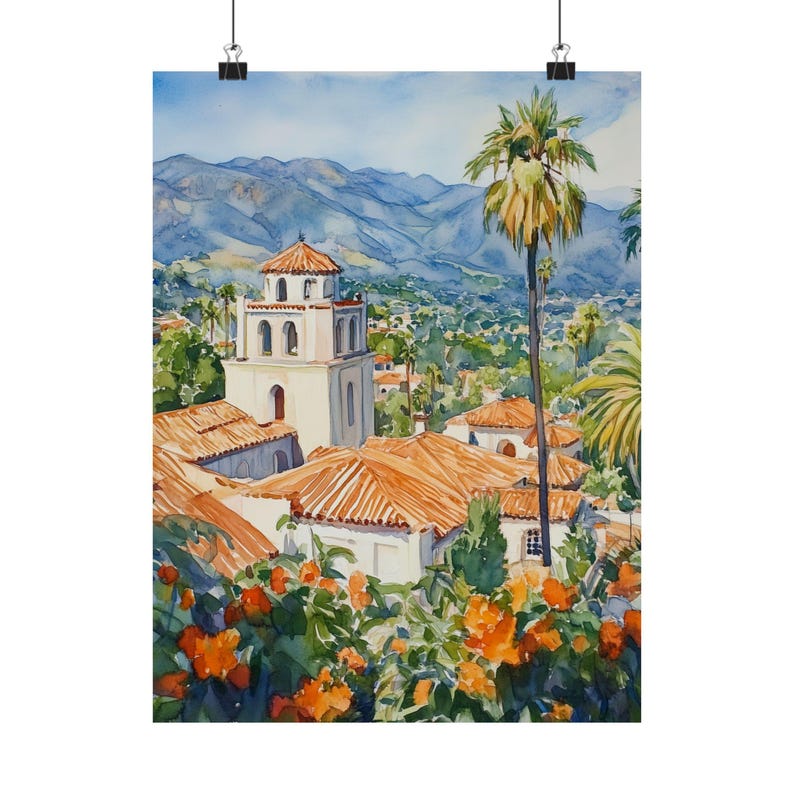 Santa Barbara Watercolor Painting: California Travel Poster Art Print, Personalized Gift image 6