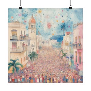 Barranquilla Carnival Celebration Watercolor Painting, Colombia Travel Gift, Colombian Poster, South America Art, Colorful Wall Decor