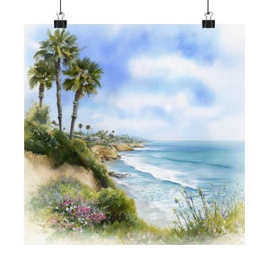 La Jolla California Watercolor Print: Coastal Seascape Travel Poster Gift
