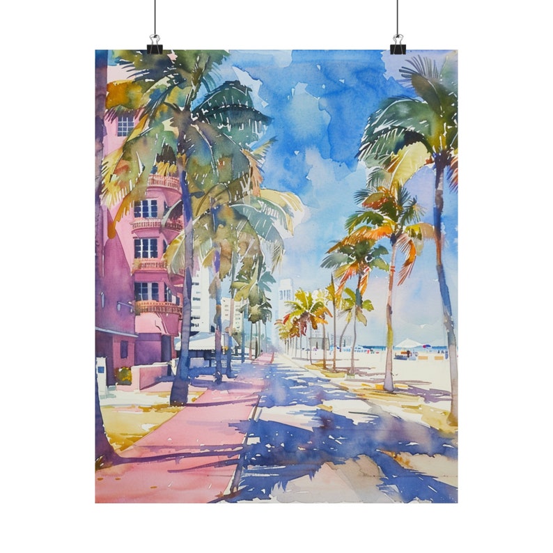 Miami South Beach Painting Florida Watercolor Art Print South Beach Boardwalk Beach Wall Art South Florida Travel Art