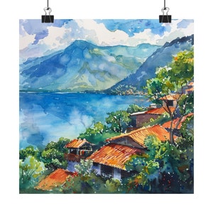 Guatemala Painting Lake Atitlan Art Print, Guatemala Travel Poster, Latin American Art, Scenic Lake Landscape Art, Travel Gift
