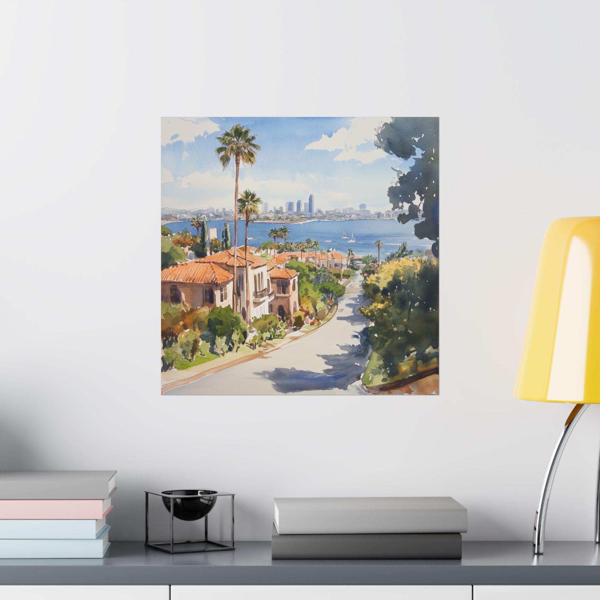 San Diego Art, Coastal California Watercolor Painting, US City Wall Art ...