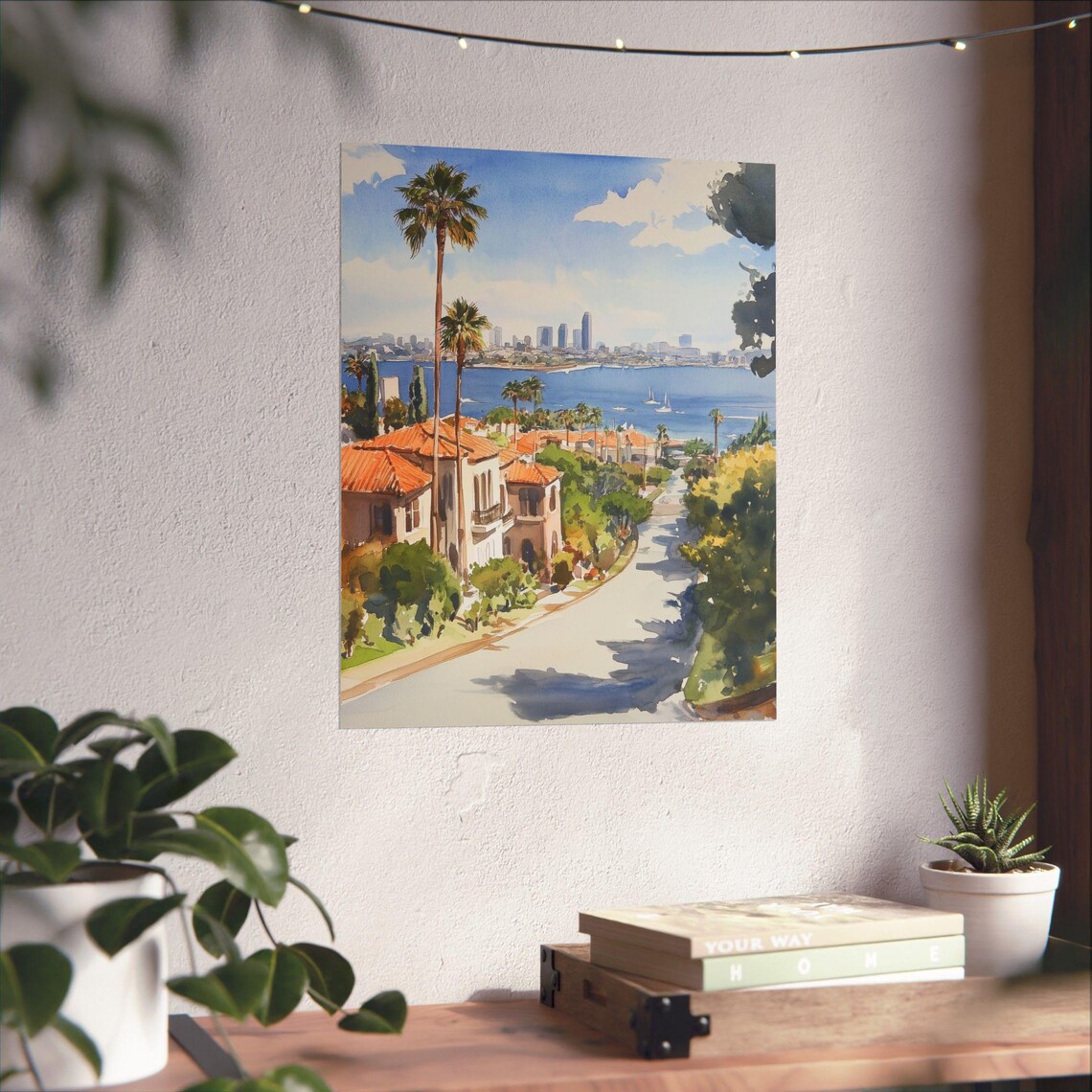 San Diego Art, Coastal California Watercolor Painting, US City Wall Art ...