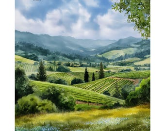 Pintura en acuarela del Valle de Napa: Impresión artística de la región vinícola de California, póster de viaje para regalar