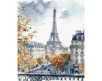 Paris Eiffel Tower Watercolor Painting: Paris Wall Art Print, France Watercolor Art, Travel Art, Travel Gift