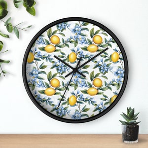 Italian Lemon Tiles Wall Clock, Lemons Clock, Citrus Decor, Lemons Kitchen Decor, Housewarming Gift for Her, Kitchen Clock