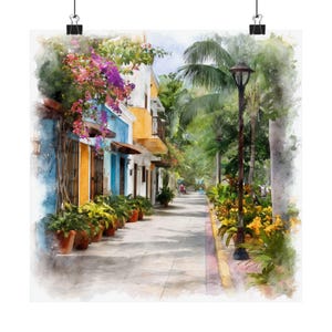 Cozumel Watercolor Painting, Mexico Artwork, Colorful Streetscape, Mexican Wall Art, Travel Poster, Travel Gift, Mexico Wall Decor