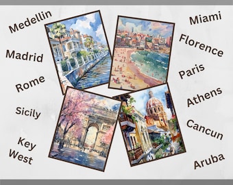 Custom Posters Set of 3 Prints Digital Download, Personalized Travel Wall Art, Any City Painting, Travel Gift, Handmade Home Decor