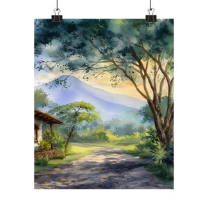 El Salvador Watercolor Art Print: Latin American Landscape Travel Poster Gift image 4