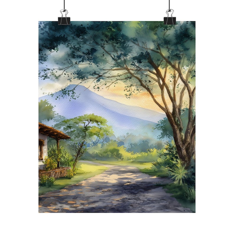 El Salvador Watercolor Art Print: Latin American Landscape Travel Poster Gift image 4