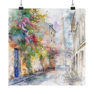 Tour Eiffel peinture Paris paysage urbain impression d&#39;art aquarelle, art mural France, art de voyage Français, impression de scène de rue parisienne