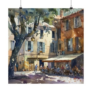 Southern France Cafe Print Aix-en-Provence Painting, Streetscape Watercolor Art Print, French Wall Decor, Côte d'Azur Region Art, Travel Art