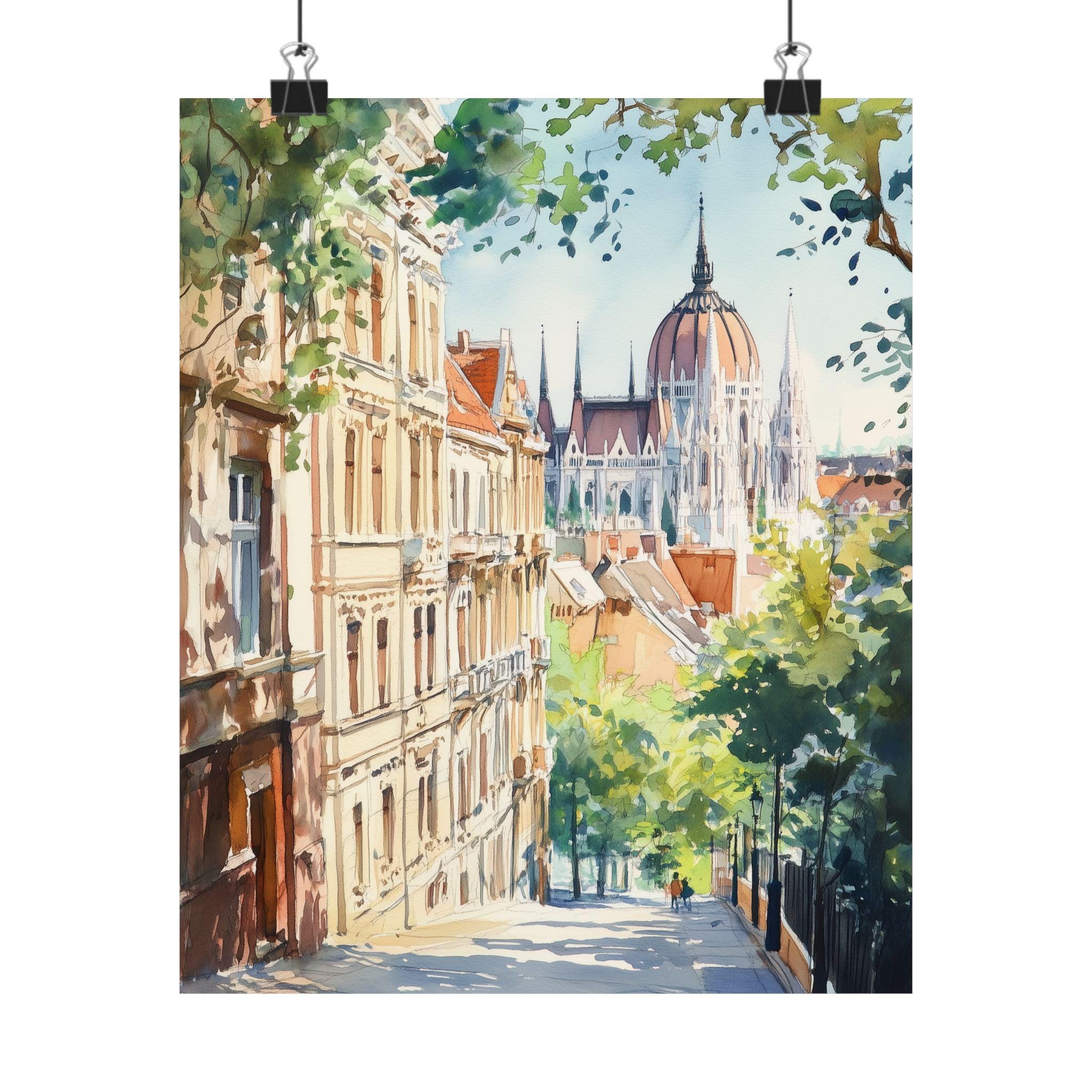 ブダペストの絵画、ハンガリーの街並みのアートプリント、ヨーロッパの