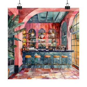 Impresión de barra de cócteles retro, póster de cócteles vintage, arte de comida y bebida, póster de cocina, arte de ilustración de comida, decoración de cocina, póster de comida