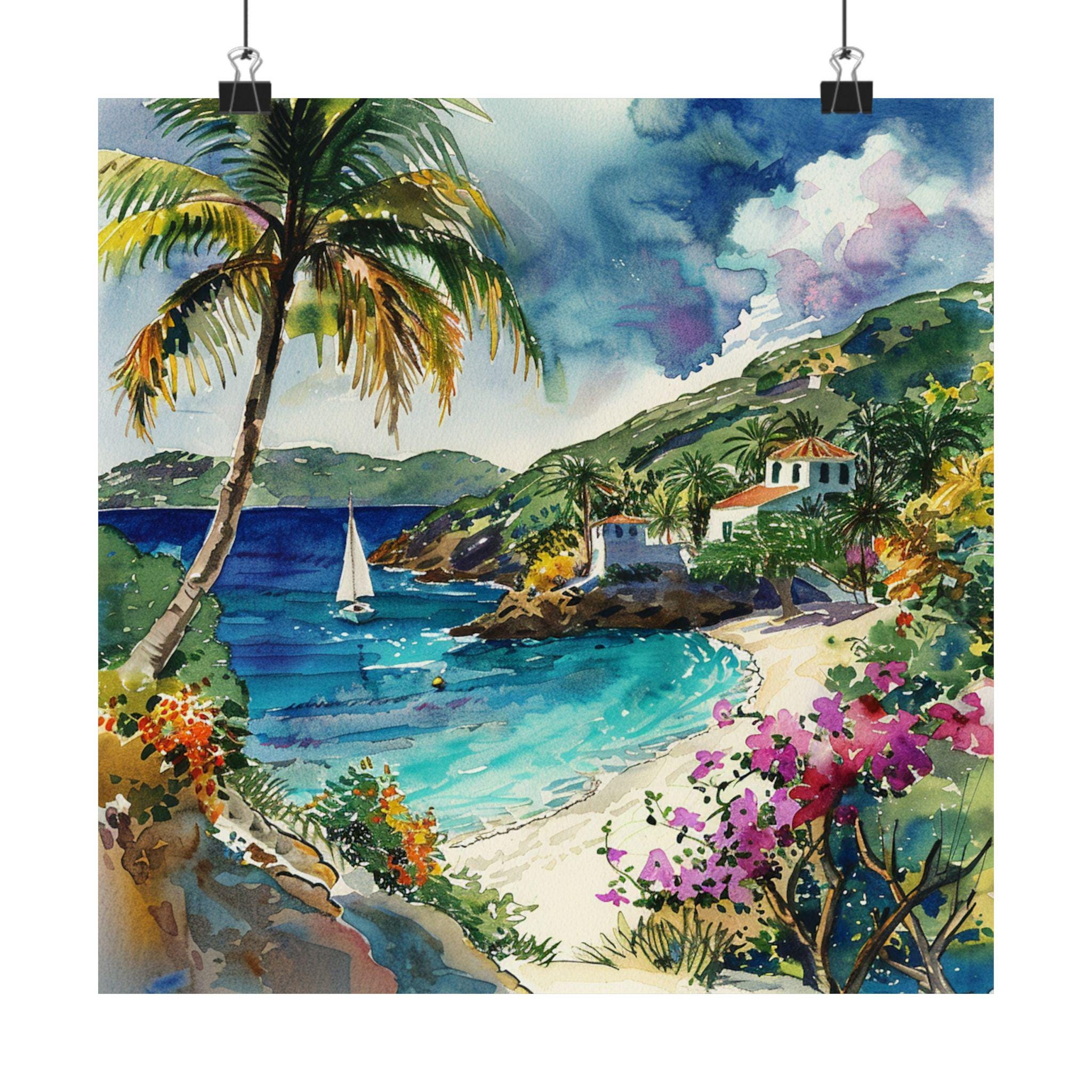 St John Painting, Virgin Islands Print, Tropical Watercolor Art