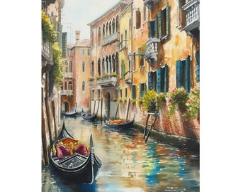 Peinture de Venise, impression d'art aquarelle en Italie, art mural paysage urbain italien, affiche de voyage, peinture en Italie, art mural de chambre à coucher