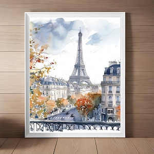 Paris Eiffel Tower Watercolor Painting, Paris Wall Art Print, France Watercolor Art, Travel Art, Travel Gift Digital Download