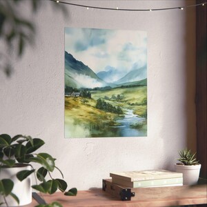 Scotland Wall Art, Scottish Highlands Print, Misty Mountains Landscape Watercolor Painting, UK Travel Print, Nature Travel Gift, Europe Art