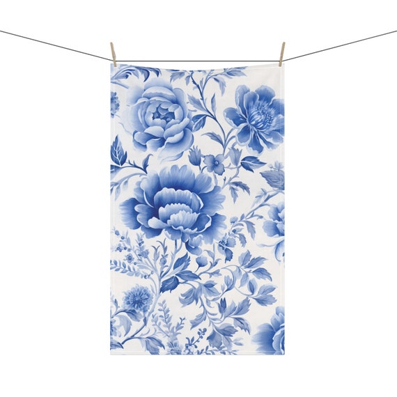 Chinoiserie Küchentücher – Blau-weißes Porzellan-Design, 40x60 Cm, Polyester, Saugfähig, Mit Rosa Schleife