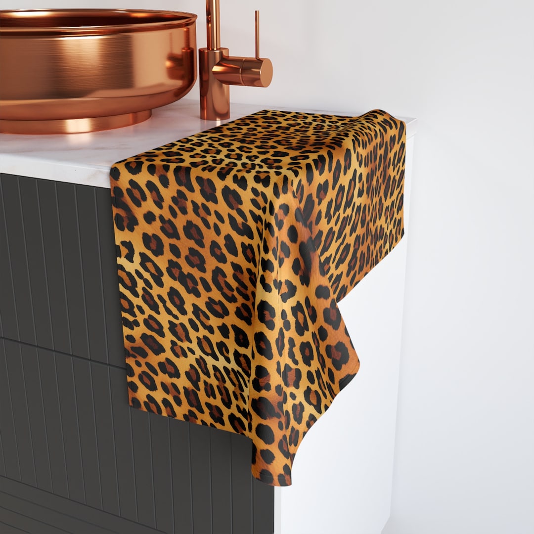 Jaguar Print Hand Towel, Animal Print Guest Bathroom Towel, Leopard ...