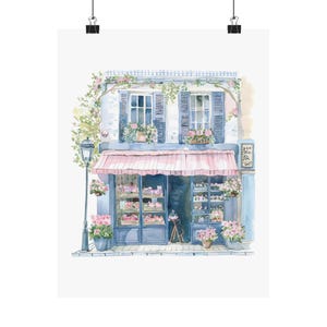 Paris Flower Shop Painting, Watercolor Print, Parisian Florist, Travel Gift, France Wall Art, French Streetscape, European Cityscape Art