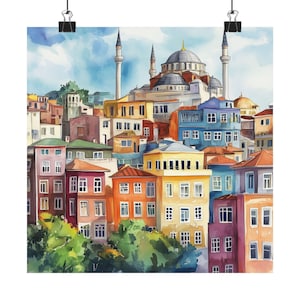 Istanbul Art Print, Turkey Cityscape Painting, Hagia Sophia, Turkish Wall Art, Colorful Watercolor Print, Eastern Europe Art, Travel Poster