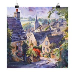 Gloucestershire England Painting, Rural Cotswold Village Painting, English Countryside Watercolor, Travel Poster, Travel Gift