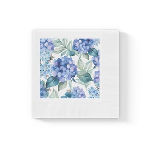 Hydrangeas Coined Napkins, Paper Napkins sets of 50 / 100, Paper Napkins, Brunch Napkins, Disposable Napkins, Cocktail Party Napkins