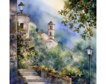 Ravello Italy Watercolor Painting: Amalfi Coast Italian Art Print, Travel Poster Gift