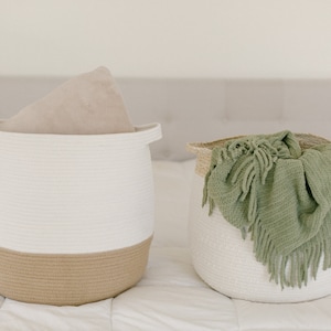 Woven Basket Rope Storage Basket - Decorative Throw Blanket Basket Living Room Large Cotton Rope Basket Housewarming Home Decor Gift for Her