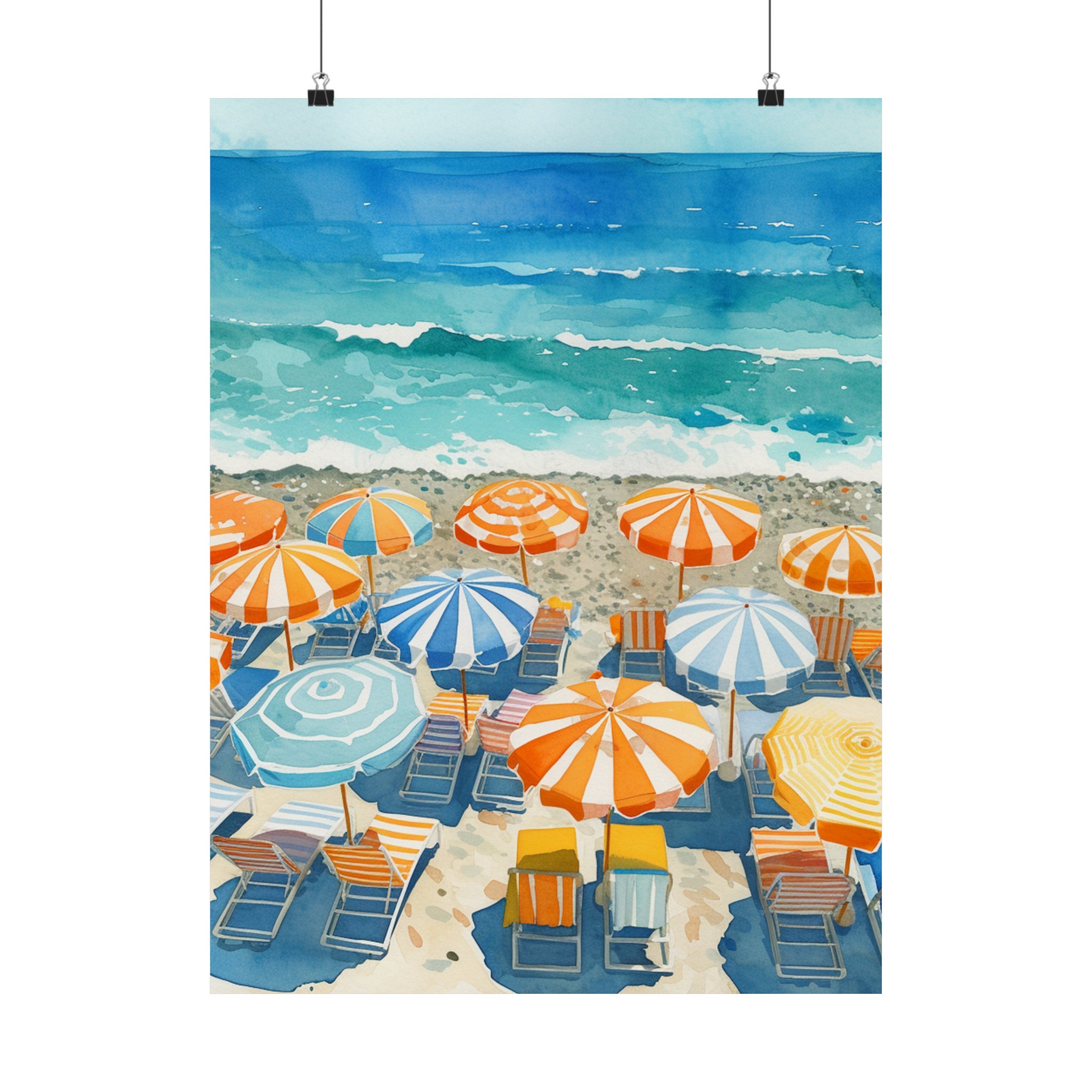 Watercolor Beach Umbrella Print, Amalfi Coast, Beach Umbrella Printable ...
