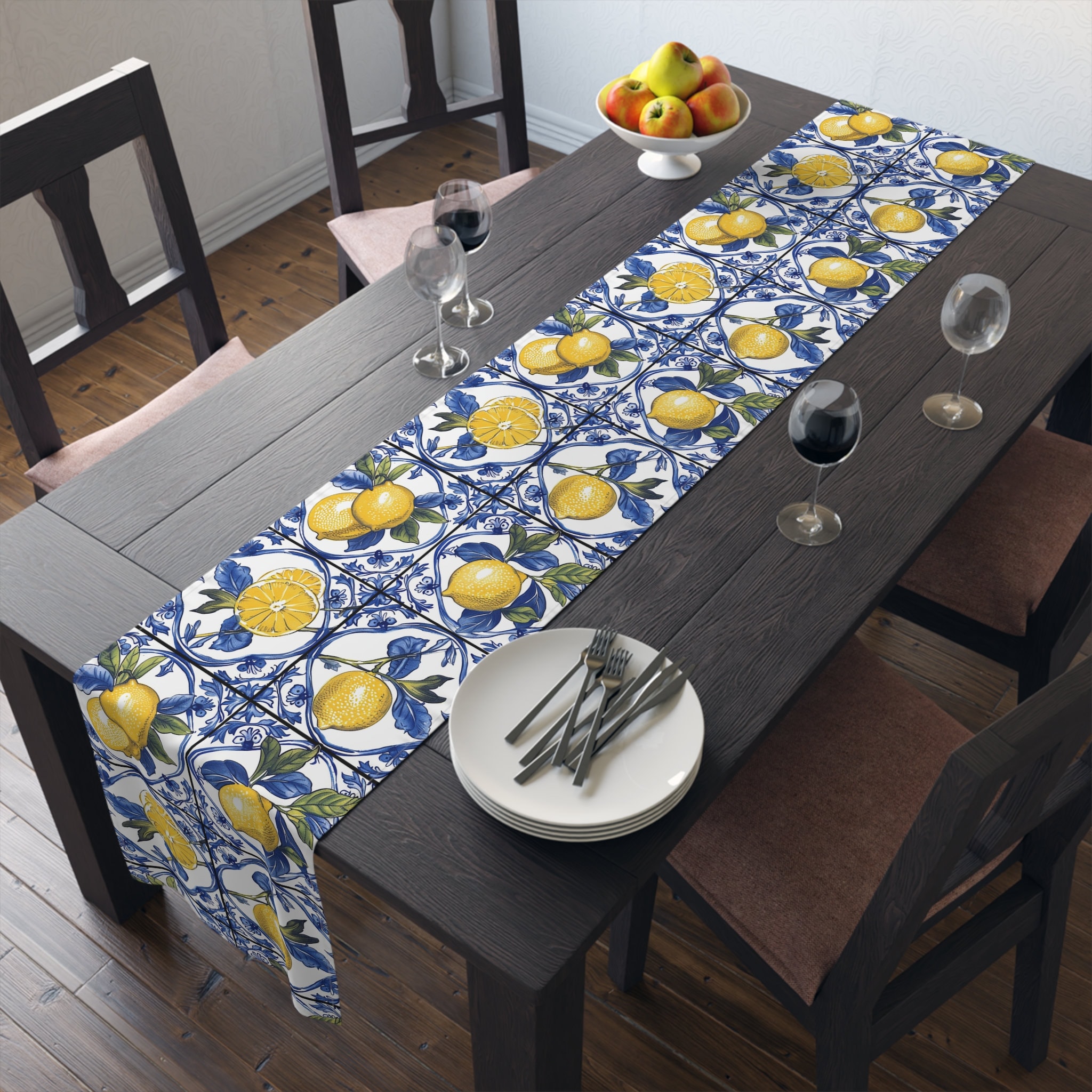 Runner per il Tavolo Limoni Poliestere Lavabile Moderno per Sala da Pranzo Matrimoni Feste Giardino Agriturismo Picnic 33x183cm
