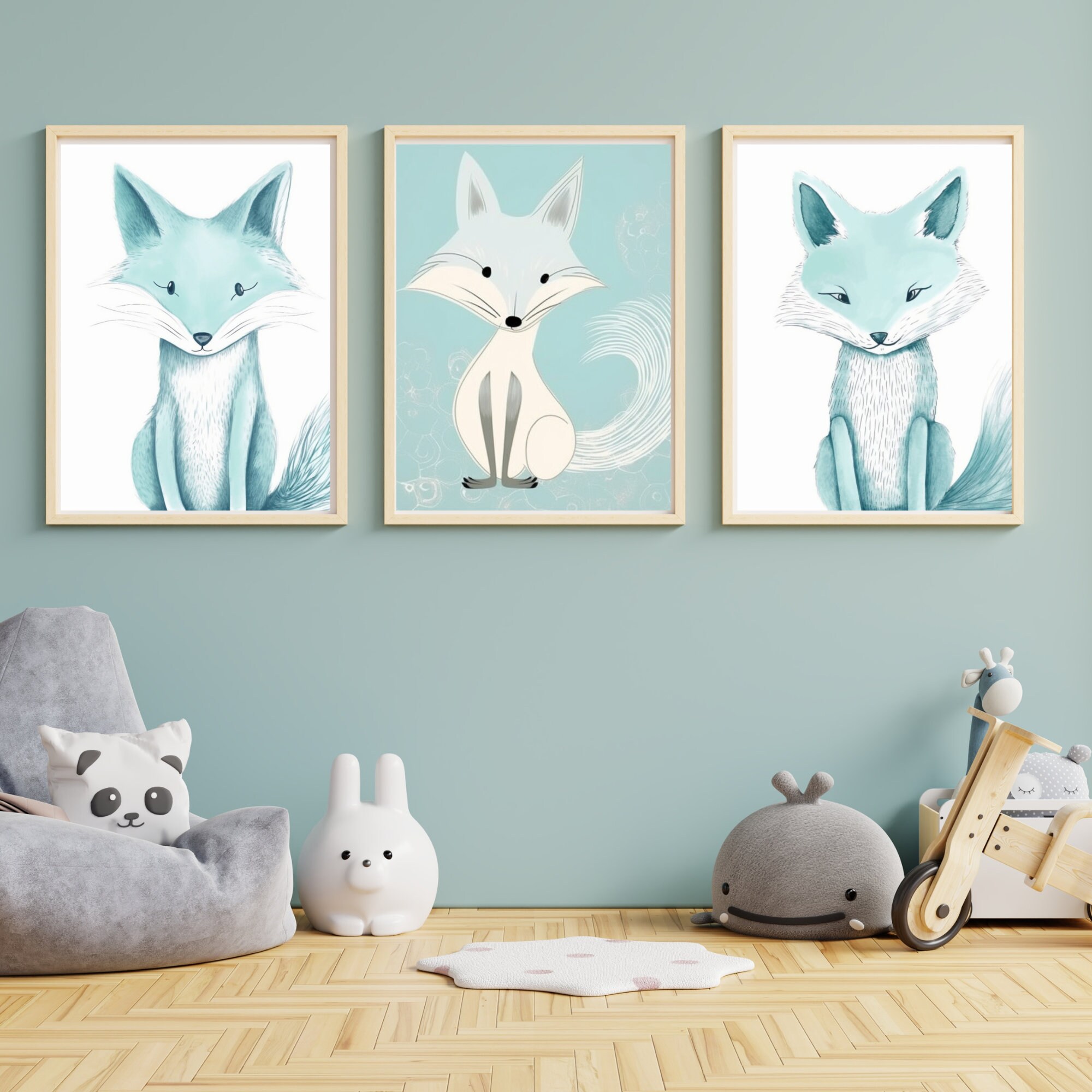 Baby Blue Fox Wall Art Fox Nursery Prints Blue Fox Set of 3 Etsy