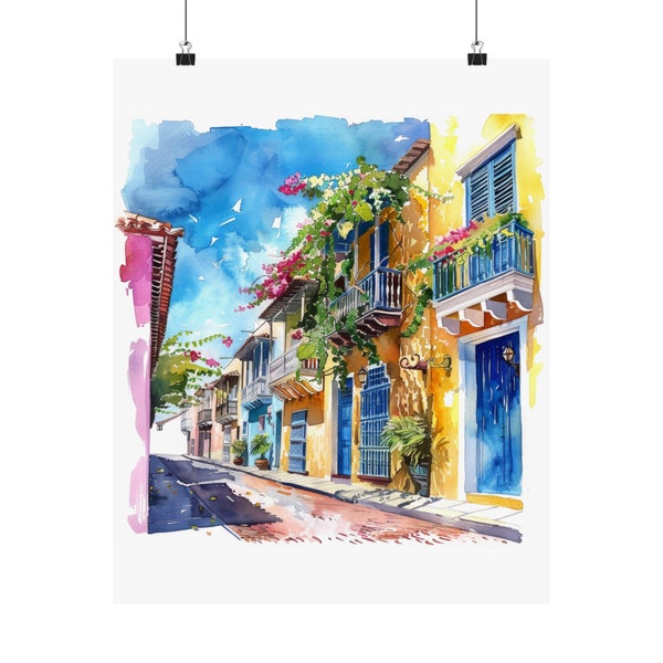 Cartagena Painting Colombia Streetscape Art Print, Watercolor Print, Travel Art, Colonial South American Artwork