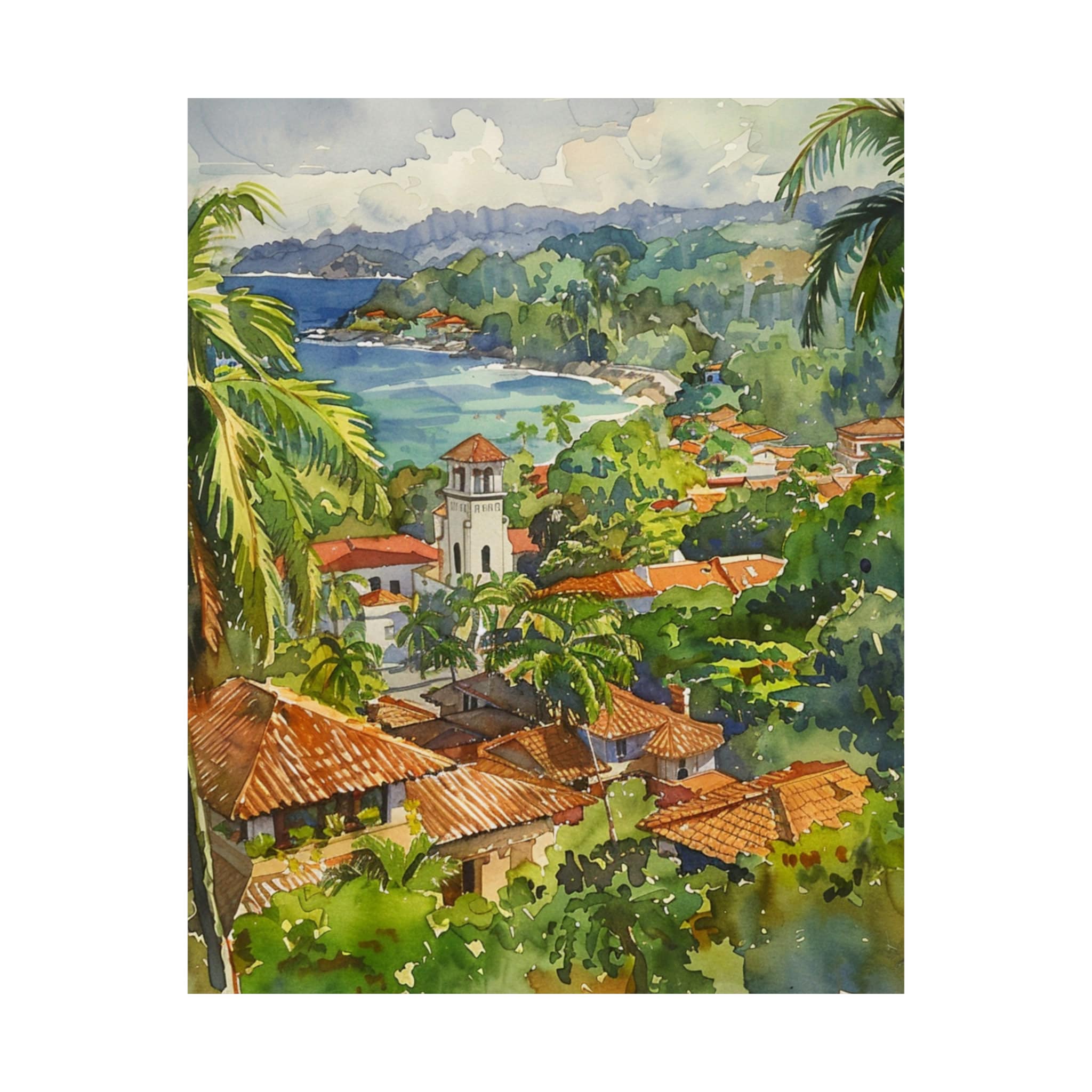 Costa Rica Painting Manuel Antonio Watercolor Art Print, Coastal